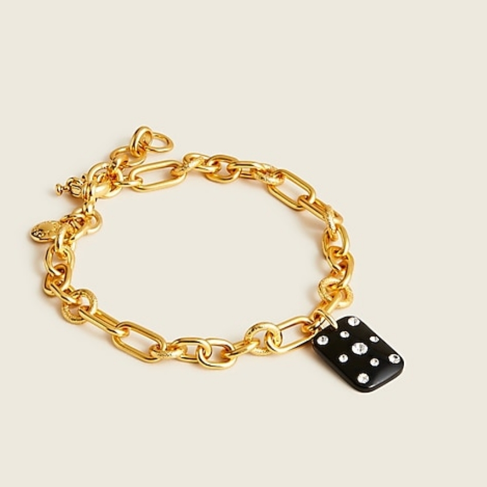 J.Crew sparkle domino pendant chain bracelet, gold/ black